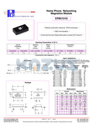 EPB5131G datasheet - Home Phone Networking Magnetics Module