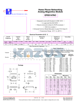 EPB5147NC datasheet - Home Phone Networking Analog Magnetics Module