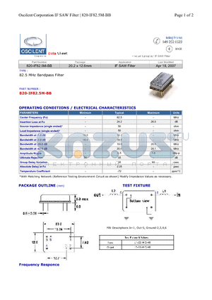 820-IF82.5M-BB datasheet - 82.5 MHz Bandpass Filter