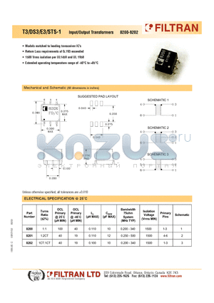 8202 datasheet - T3/DS3/E3/STS-1 Input/Output Transformers