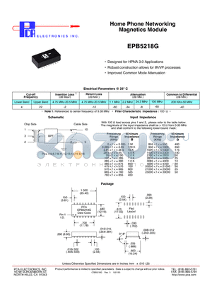 EPB5218G datasheet - Home Phone Networking Magnetics Module