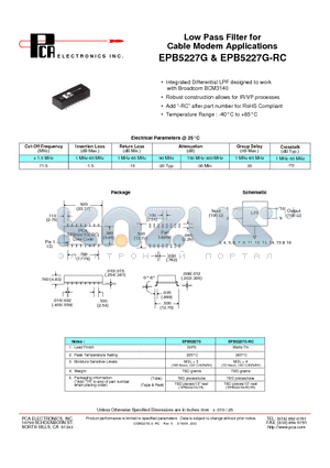 EPB5227G-RC datasheet - Low Pass Filter for Cable Modem Applications