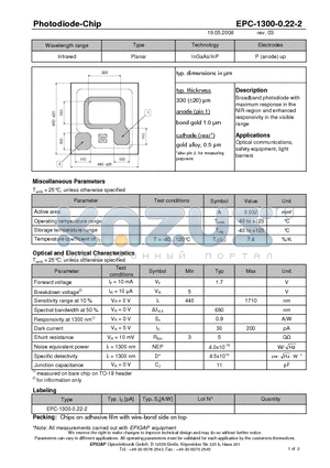 EPC-1300-0.22-2 datasheet - Photodiode-Chip