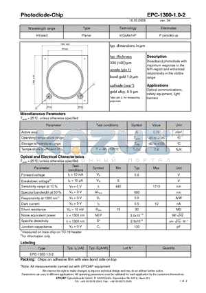 EPC-1300-1.0-2 datasheet - Photodiode-Chip
