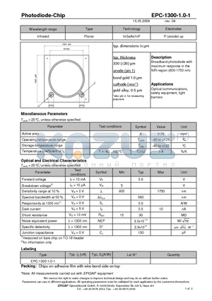 EPC-1300-1.0-1 datasheet - Photodiode-Chip