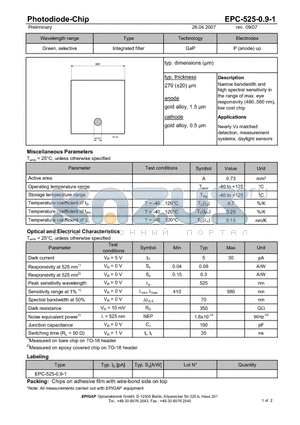 EPC-525-0.9-1 datasheet - Photodiode-Chip