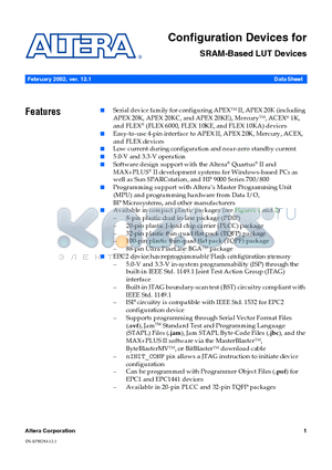 EPC1 datasheet - Configuration Devices for SRAM-Based LUT Devices