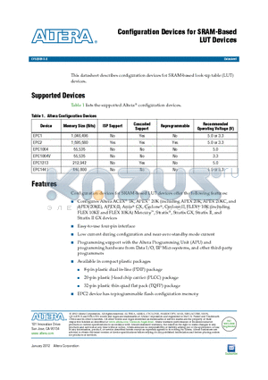 EPC1 datasheet - Configuration Devices for SRAM-Based LUT Devices