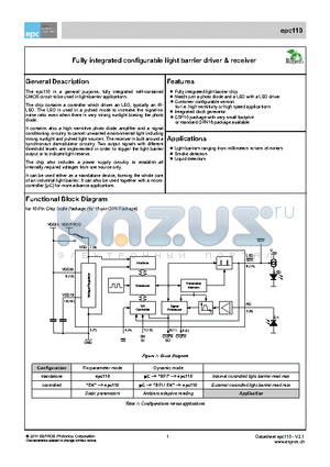 EPC110 datasheet - Fully integrated configurable light barrier driver & receiver