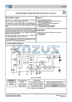 EPC110-QFN16 datasheet - Fully integrated configurable light barrier driver & receiver