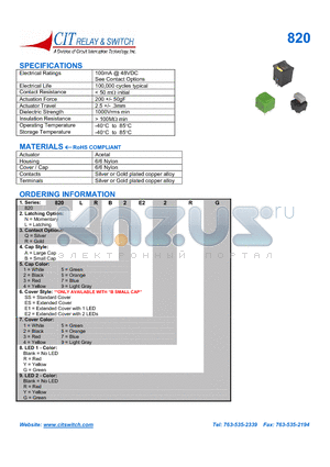 820LQA1E16 datasheet - CIT SWITCH