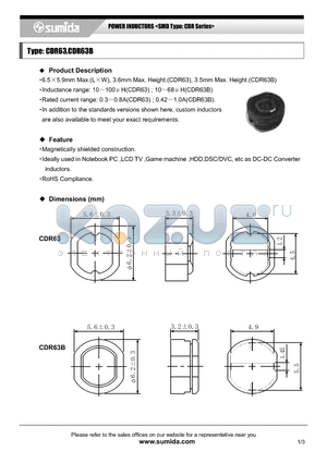 CDR63BNP-120MB datasheet - POWER INDUCTORS