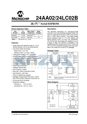 24LC02BT-E/SN datasheet - 2K I2C Serial EEPROM