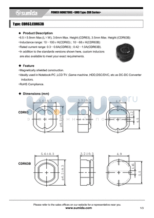 CDR63NP-180MB datasheet - POWER INDUCTORS