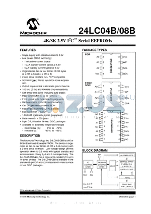24LC08B datasheet - 4K/8K 2.5V I 2 C  Serial EEPROMs