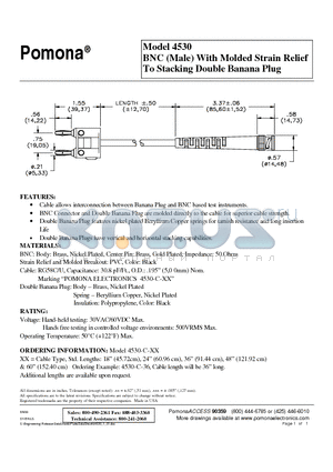 4530 datasheet - BNC (Male) With Molded Strain Relief To Stacking Double Banana Plug