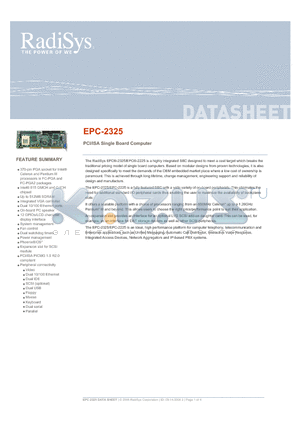 EPC2225-850-0 datasheet - PCI/ISA Single Board Computer