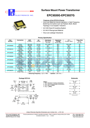 EPC3022G datasheet - Surface Mount Power Transformer