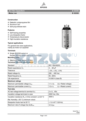 B32330 datasheet - AC Film Capacitors Motor run