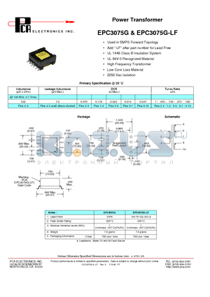 EPC3075G datasheet - Power Transformer