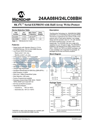 24LC08BH-I/MS datasheet - 8K I2C Serial EEPROM with Half-Array Write-Protect