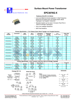 EPC3076G-8 datasheet - Surface Mount Power Transformer