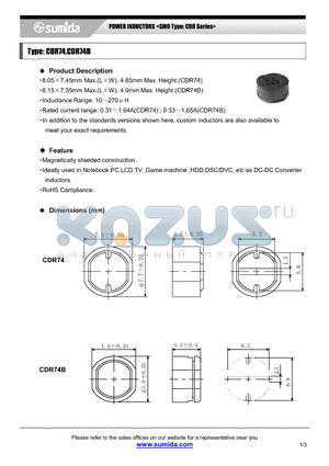 CDR74BNP-150MB datasheet - POWER INDUCTORS