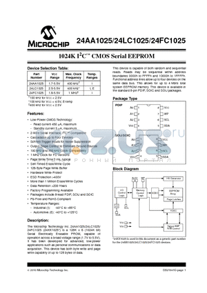 24LC1025-I/P datasheet - 1024K I2C CMOS Serial EEPROM
