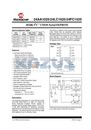 24LC1025T datasheet - 1024K I2C CMOS Serial EEPROM