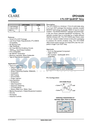 CPC1030N datasheet - 4 Pin SOP OptoMOS Relay