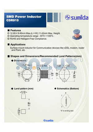 CDR910NP-102MC datasheet - SMD Power Inductor RoHS and Halogen-Free Compliance