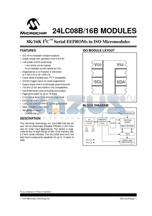 24LC16 datasheet - 8K/16K I 2 C  Serial EEPROMs in ISO Micromodules