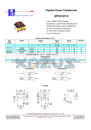 EPC3127-3 datasheet - Flyback Power Transformer