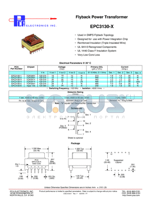 EPC3130-3 datasheet - Flyback Power Transformer