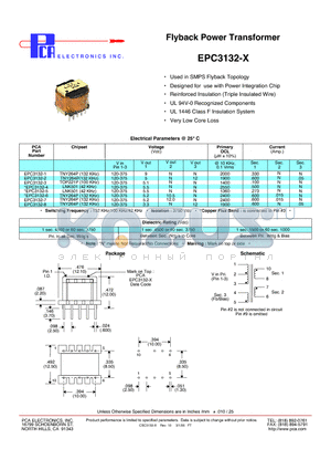 EPC3132-6 datasheet - Flyback Power Transformer