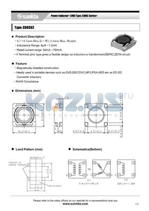 CDRC62NP-100NB datasheet - Power Inductor