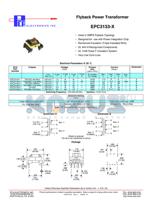 EPC3133-2 datasheet - Flyback Power Transformer