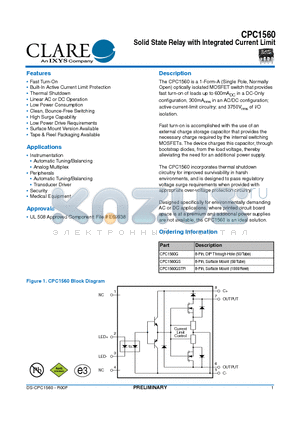 CPC1560 datasheet - Solid State Relay with Integrated Current Limit