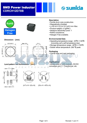 CDRCH12D78BHF-330MC datasheet - Ferrite drum core construction.