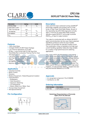 CPC1709 datasheet - ISOPLUS-264 DC Power Relay