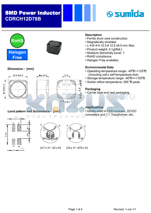 CDRCH12D78BHF-331MC datasheet - Ferrite drum core construction.