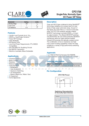 CPC1726 datasheet - DC Power SIP Relay