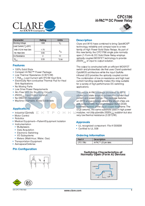 CPC1786 datasheet - i4-PAC DC Power Relay