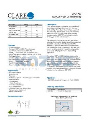 CPC1788 datasheet - ISOPLUS-264 DC Power Relay