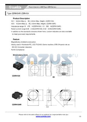 CDRH104NP-101MB datasheet - POWER INDUCTORS (SMD Type)