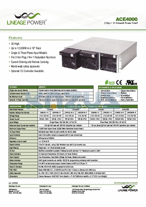 ACE4000 datasheet - 3 Bay / 12 Kilowatt Power Shelf