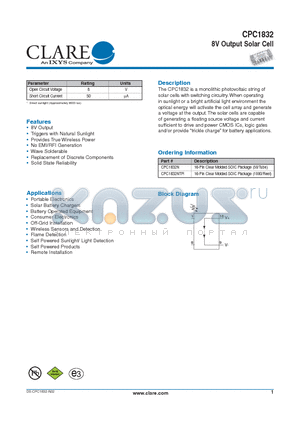 CPC1832NTR datasheet - 8V Output Solar Cell