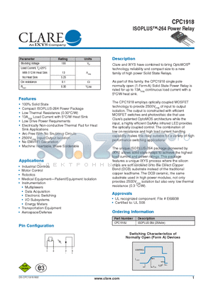 CPC1918J datasheet - ISOPLUS-264 Power Relay