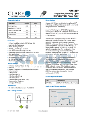 CPC1927 datasheet - ISOPLUS-264 Power Relay
