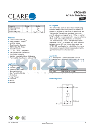 CPC1945G datasheet - AC Solid State Relay